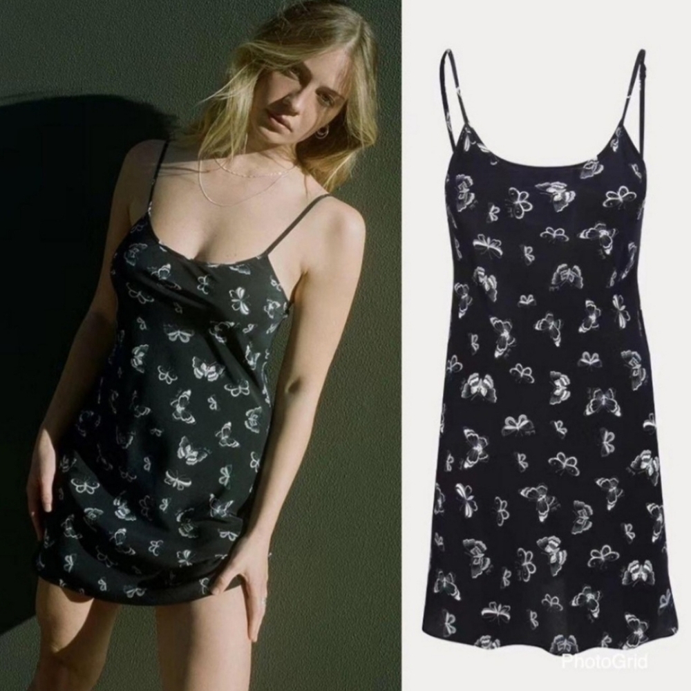 Realisation Par Black Slip Mini Dress with White Floral Print